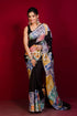 Black with Multicolor Radha Krishna Painted Hand Batik Pure Mulberry Silk Saree - Craftyle