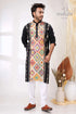 Black with multithread work kantha cotton kurta for men vibrant geometric embroidery 1