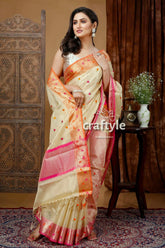 Blonde yellow tissue organza soft silk saree woman cream pink saree 4