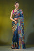 Blue zodiac hand embroidery multi-thread floral silk kantha work saree 1