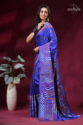 Blueberry blue hand kutch embroidered silk saree with mirror work vibrant royal blue saree intricate 6