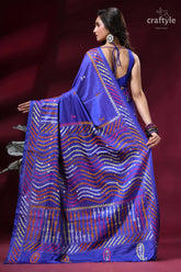 Blueberry blue hand kutch embroidered silk saree with mirror work vibrant royal blue silk saree 5