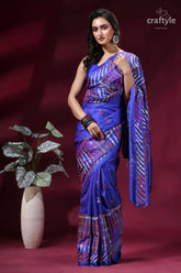 Blueberry blue hand kutch embroidered silk saree with mirror work vibrant royal blue saree intricate 4