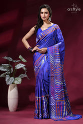 Blueberry blue hand kutch embroidered silk saree with mirror work vibrant royal blue saree adorned 1