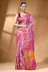 Blush color hand block print zari border pure tussar silk saree 1