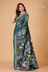 Bottle Green Bird Motif Premium Kantha Silk Saree - Craftyle