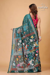 Bottle Green Bird Motif Premium Kantha Silk Saree - Craftyle