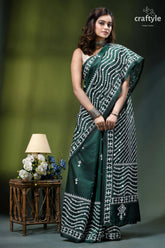 Bottle green kutchi embroidery handmade silk saree with mirror work deep green silk saree intricate 4