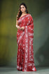 Brick red floral design handcrafted silk kantha stitch saree rich adorned 1