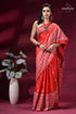Brick red intricate gujrati stitched silk saree with mirror work vibrant red silk saree intricate 1