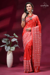Brick red intricate gujrati stitched silk saree with mirror work vibrant red saree adorned intricate 5
