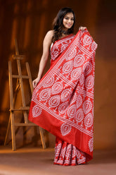 Bright red paisley silk kutch work saree - hand embroidered 5