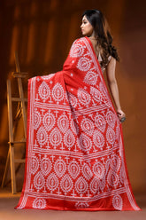 Bright red paisley silk kutch work saree - hand embroidered 6