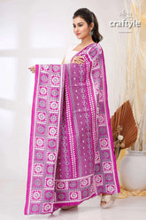 Bright violet pure silk kantha embroidered dupatta magenta white patterned shawl 4