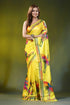 Bright yellow silk kantha stitch saree with multicolor heron motif 1