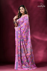 Brilliant lavender exquisite kantha silk saree floral patterned pink saree 3