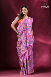 Brilliant lavender exquisite kantha silk saree pink floral patterned saree 4