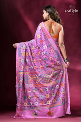 Brilliant lavender exquisite kantha silk saree pink floral patterned saree 5