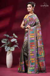 Brownish grey exquisite multi-thread kantha silk saree vibrant intricately patterned brown saree 3