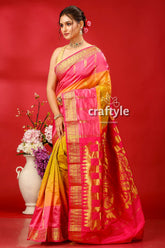 Buddha Gold Pink Kanjivaram Silk Saree - Luxurious Indian Ethnic Wear - Craftyle