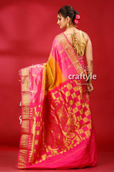 Buddha Gold Pink Kanjivaram Silk Saree - Luxurious Indian Ethnic Wear - Craftyle