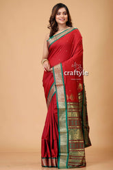 Burgundy Bomkai Silk Saree with Zari and Meenakari Accents-Craftyle
