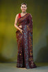 Burgundy kantha embroidery silk saree with floral vine motif 1