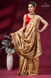 Burly wood ethnic design silk kantha stitch saree golden silk saree intricate floral 5