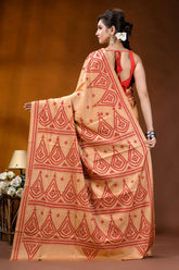 Burning sand ethnic motif hand embroidered silk kutch work saree beige saree intricate red embroidery 5