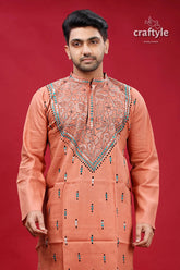 Burning sand kantha stitch ethnic cotton kurta for men peach-colored men’s intricate blue 2