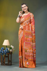 Burnt orange ethnic multi-thread silk kantha stitch saree vibrant orange saree intricate pink 6