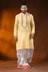 Butter yellow pure cotton jamdani kurta for men - multicolor design 1