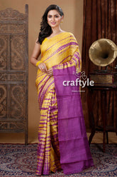 Butter Yellow Shibori Pure Tussar Silk Saree - Craftyle