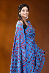 Butterfly blue silk kantha stitch saree with red thread floral motif vibrant blue saree intricate red 2