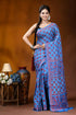 Butterfly blue silk kantha stitch saree with red thread floral motif vibrant blue saree intricate red 1