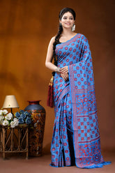 Butterfly blue silk kantha stitch saree with red thread floral motif vibrant blue saree intricate red 6