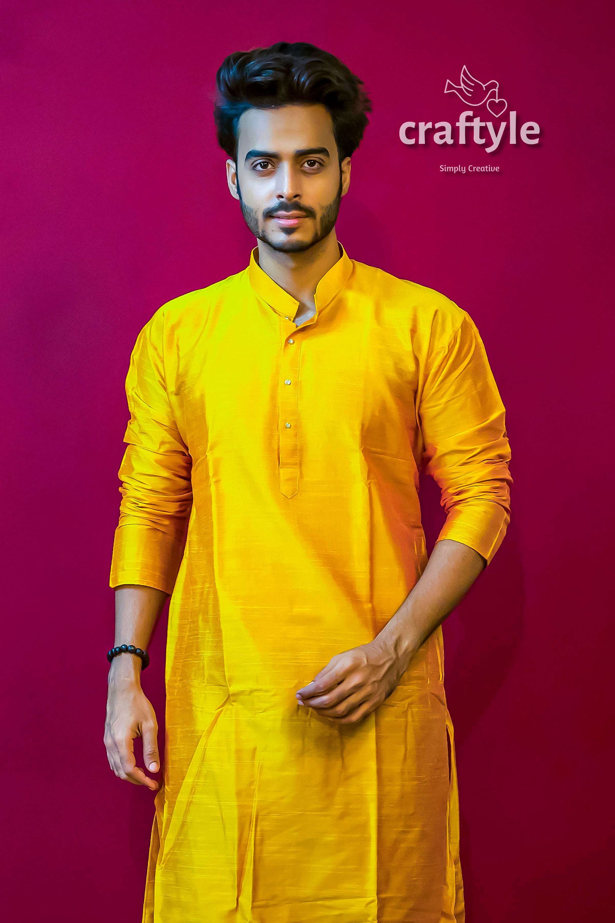 Butterscotch Yellow Mens Silk Kurta Indian Wedding Collection - Craftyle