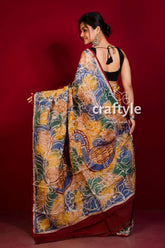 Cadmium Orange Handcrafted Batik Silk Saree - Pure Mulberry Silk - Craftyle