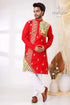 Candy red multithread kantha work cotton punjabi for men kurta colorful embroidery 1