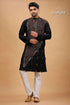 Carbon balck multithread kantha work cotton kurta for men black embroidered intricate floral 1