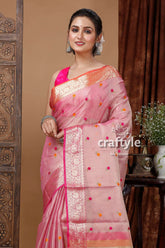 Careys pink soft silk tissue organza saree - luxurious and elegant pink silk saree floral motifs 2