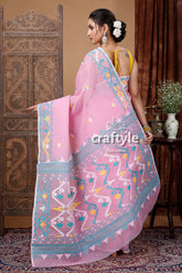Carnation Pink Bengal Jamdani Saree Timeless Elegance - Craftyle