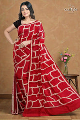 Carnation red and white hand batik mulberry pure silk saree red saree bold white geometric 3