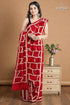 Carnation red and white hand batik mulberry pure silk saree red saree bold geometric pattern 1