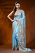 Carolina blue silk kutch work saree with multi-thread geometric design 1