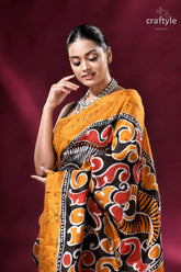 Carrot orange and black hand-painted wax batik pure mulberry silk saree vibrant orange saree bold black 2
