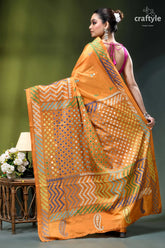 Carrot orange intricate gujrati stitched silk saree with mirror work orange silk saree intricate mirror 6