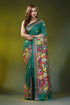 Casal green kantha embroidery silk saree with floral mandala design 1