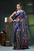 Cataline blue exquisite silk kantha stitch saree - rose motif blue black saree floral design 1