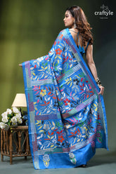 Celestial blue floral design hand embroidered kantha silk saree vibrant blue hand-embroidered saree colorful 4